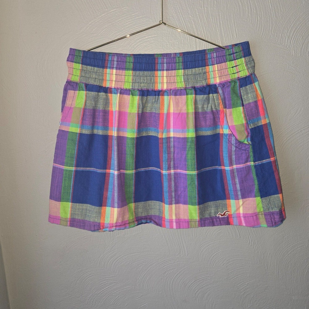 Y2K Fashion - Hollister Plaid Linen Lined Skirt - Medium